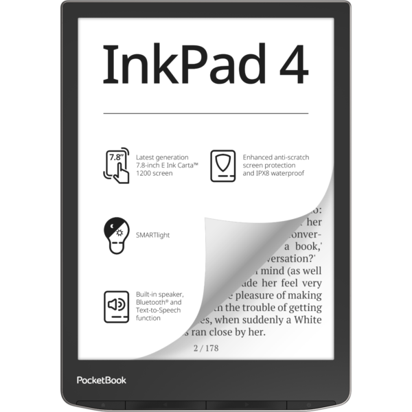 Pocketbook Inkpad 4 Zilver - 7.8 Inch 32 Gb (ongeveer 24.000 E-books) Spatwaterbestendig (7640152093234)
